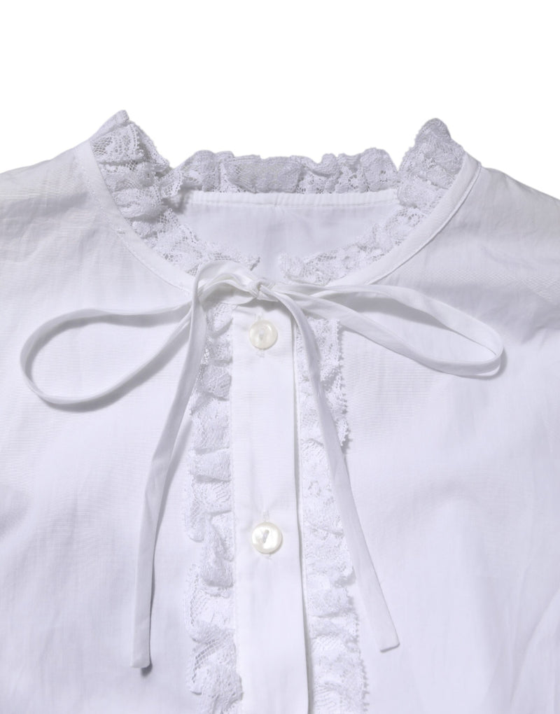 Dolce & Gabbana Blouse Top Blanc à Volants en Dentelle