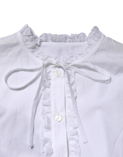 Dolce & Gabbana White Ruffled Lace Embellished Blouse Top