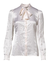 Dolce & Gabbana Blouse Top à Col Ascot Blanc à Manches Longues