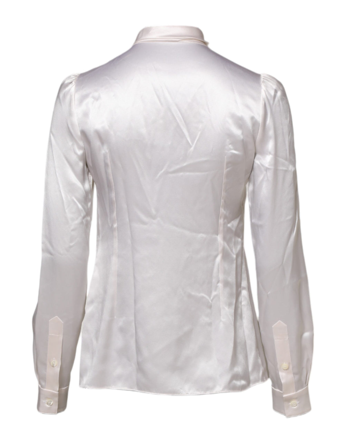 Dolce & Gabbana Blouse Top à Col Ascot Blanc à Manches Longues