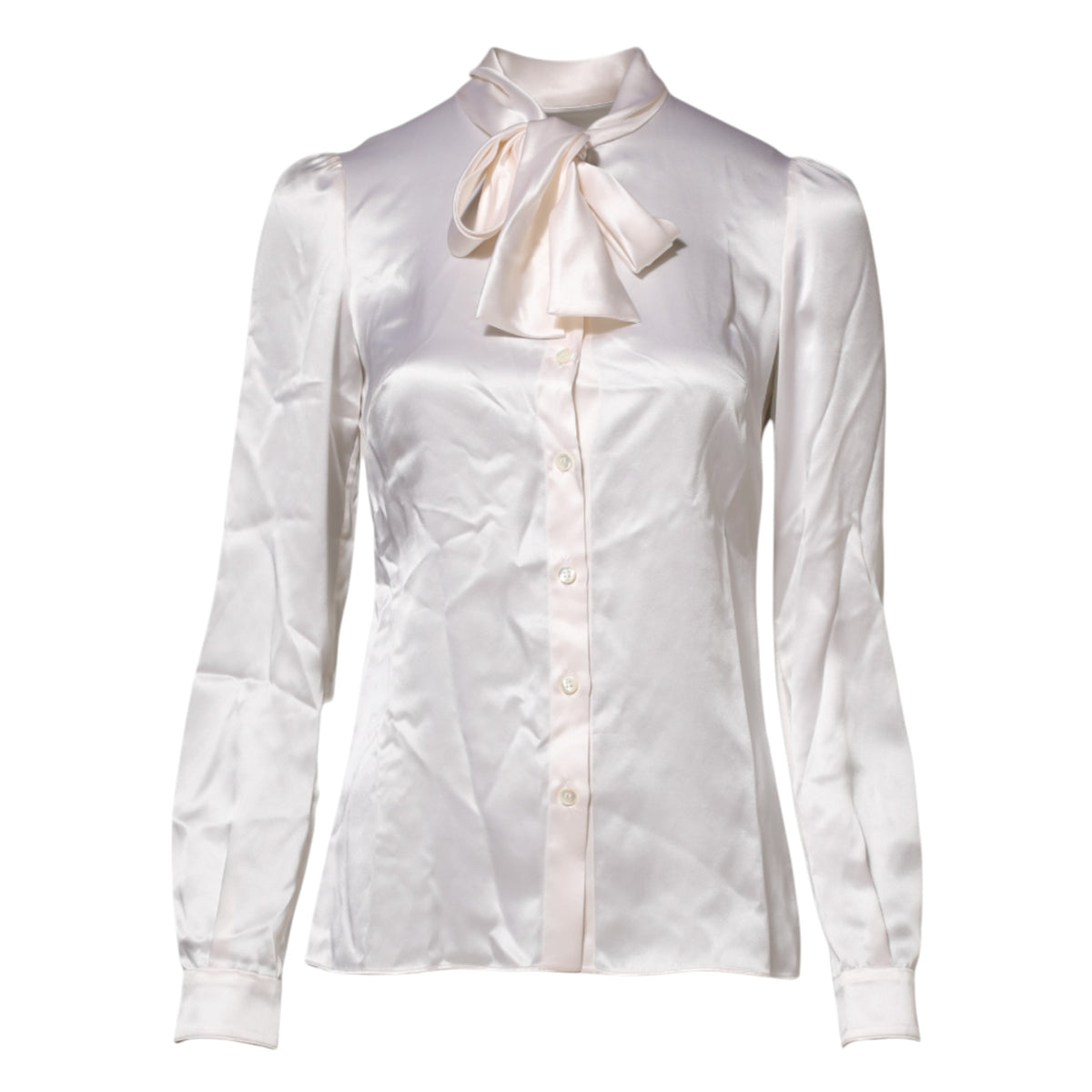 Dolce & Gabbana Blouse Top à Col Ascot Blanc à Manches Longues