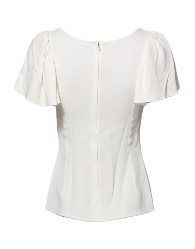 Dolce & Gabbana Blouse Femme Blanche à Col Rond et Manches Courtes