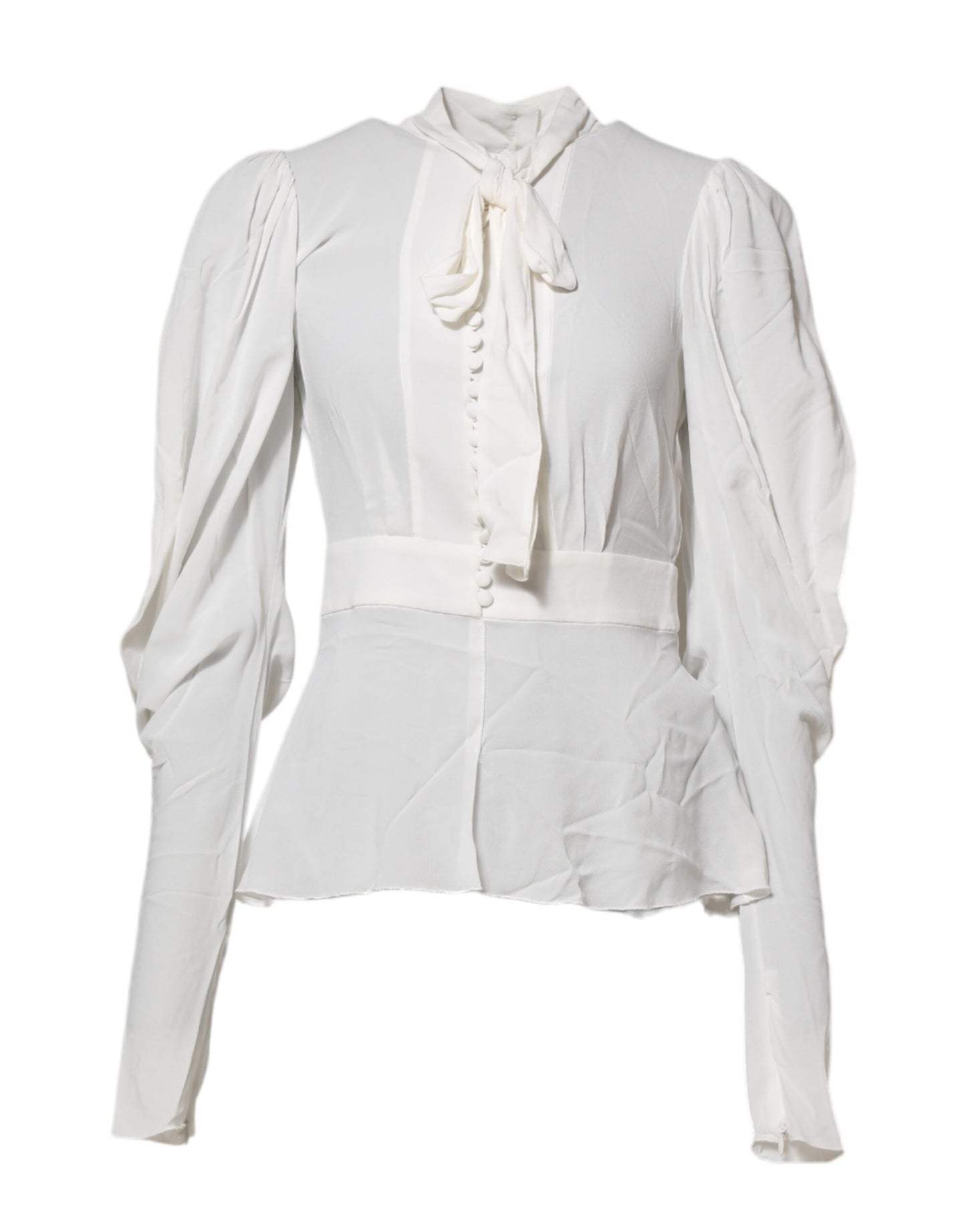 Top Dolce & Gabbana en viscose blanche à col ascot et manches longues