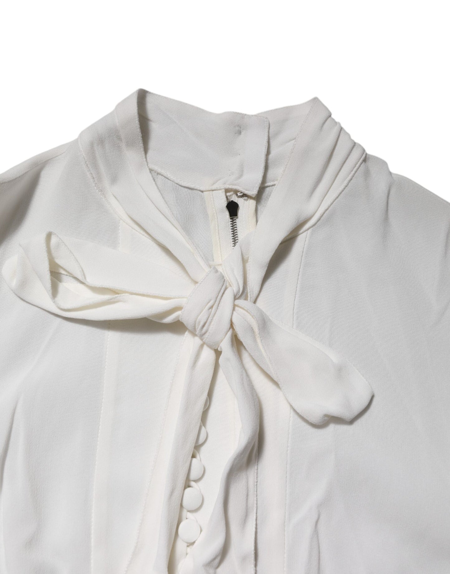 Top Dolce & Gabbana en viscose blanche à col ascot et manches longues