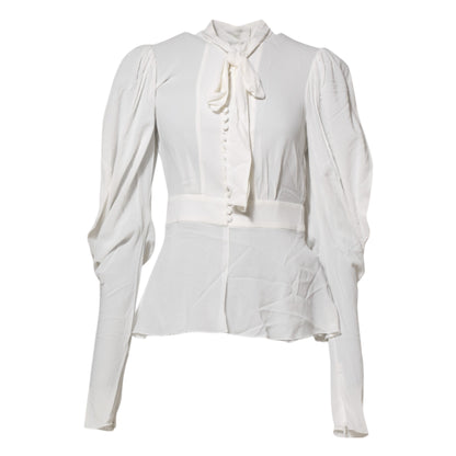 Top Dolce & Gabbana en viscose blanche à col ascot et manches longues
