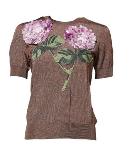 Dolce &amp; Gabbana bruine blouse met ronde hals en bloemenprint