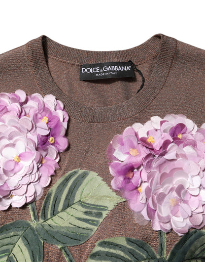 Dolce &amp; Gabbana bruine blouse met ronde hals en bloemenprint