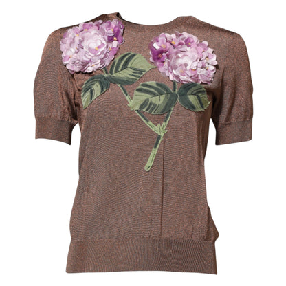 Dolce &amp; Gabbana bruine blouse met ronde hals en bloemenprint