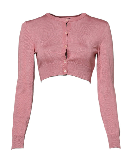 Cardigan en soie rose à col rond et taille courte de Dolce & Gabbana