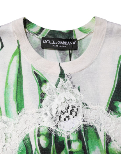 Blouse blanche à imprimé pois verts sans manches Dolce & Gabbana
