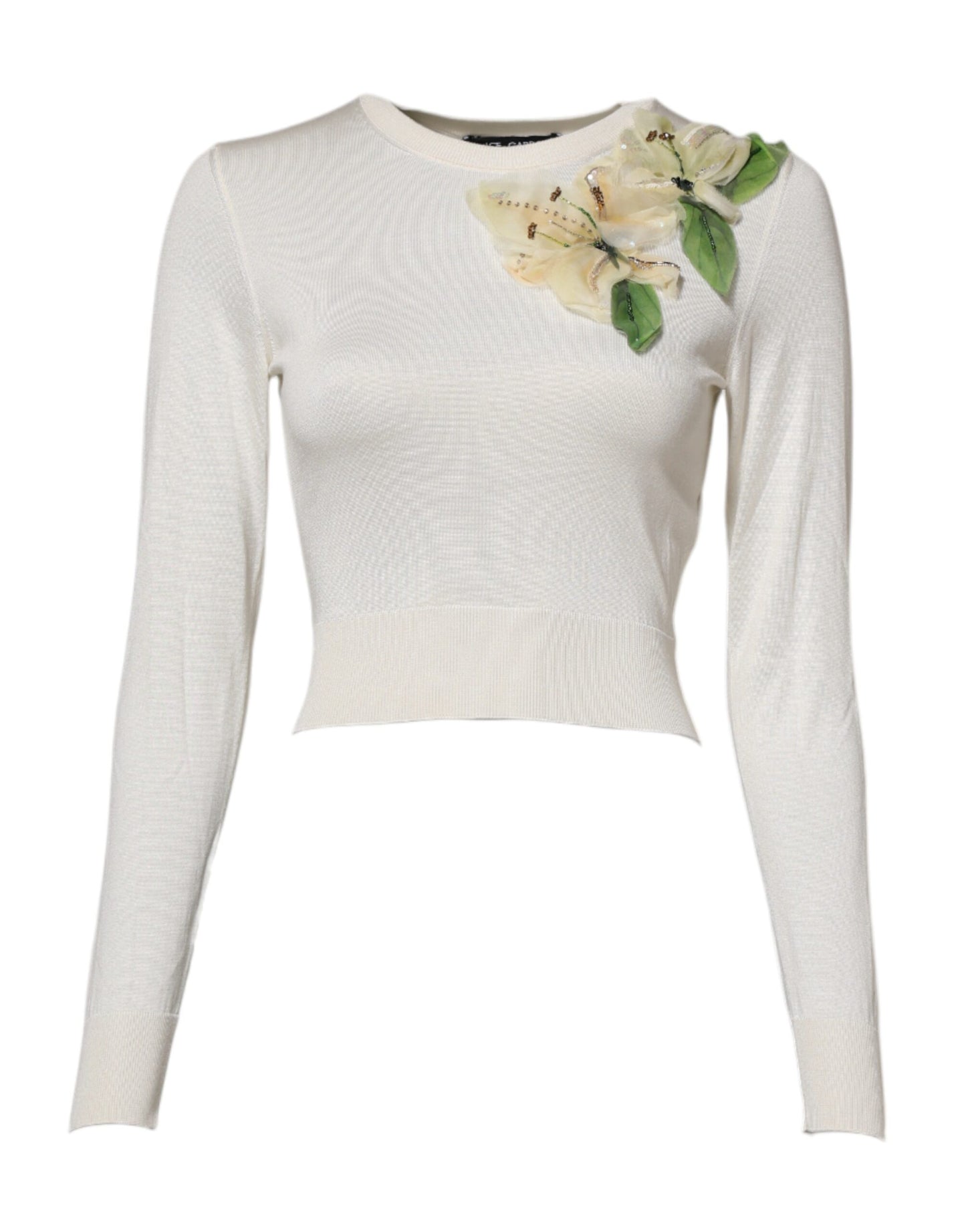 Pull en soie blanche brodé de lys de Dolce & Gabbana