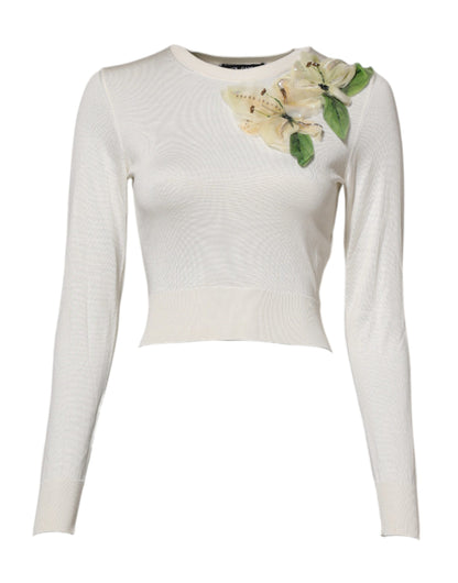 Pull en soie blanche brodé de lys de Dolce & Gabbana