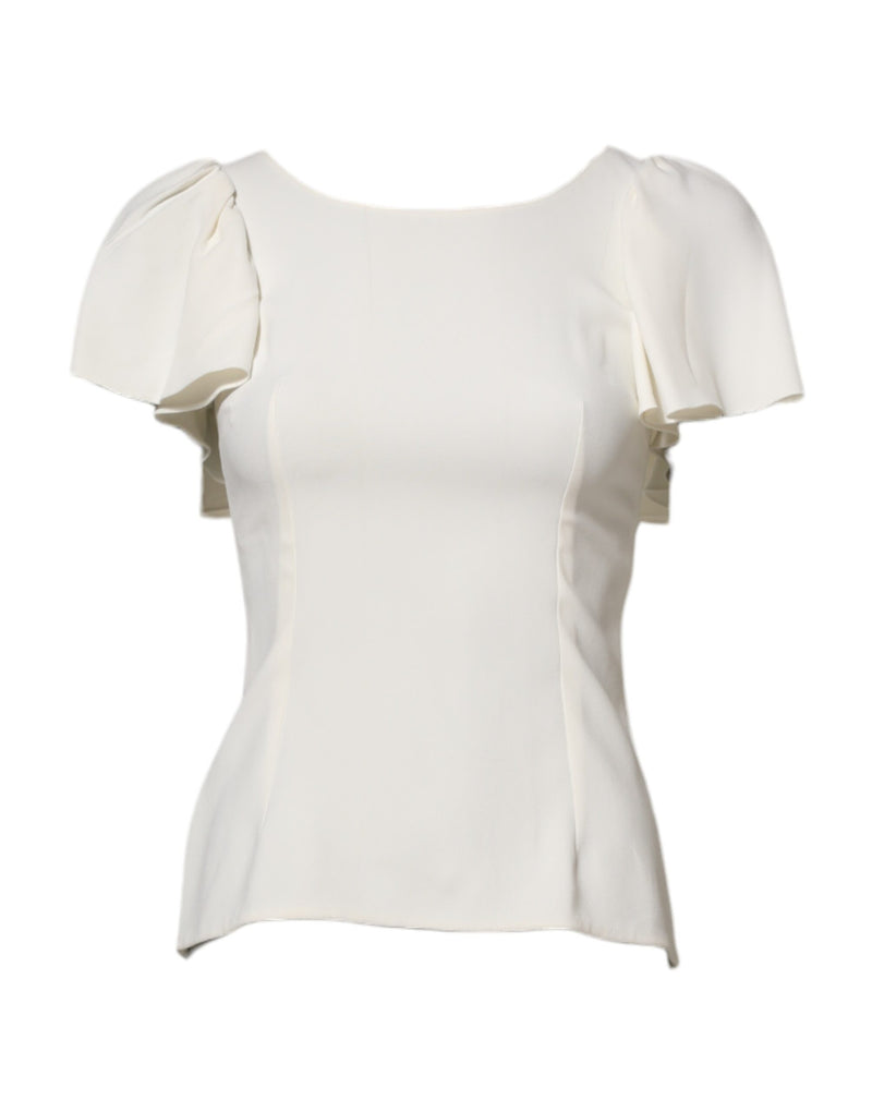 Dolce & Gabbana Blouse à Col Rond Blanc à Manches Courtes
