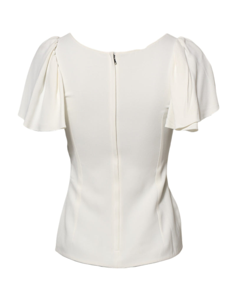 Dolce & Gabbana Blouse à Col Rond Blanc à Manches Courtes