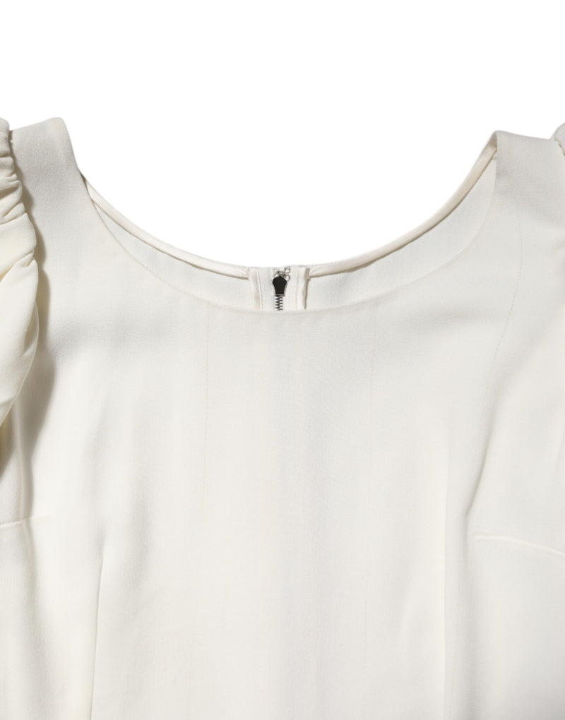 Dolce & Gabbana Blouse à Col Rond Blanc à Manches Courtes