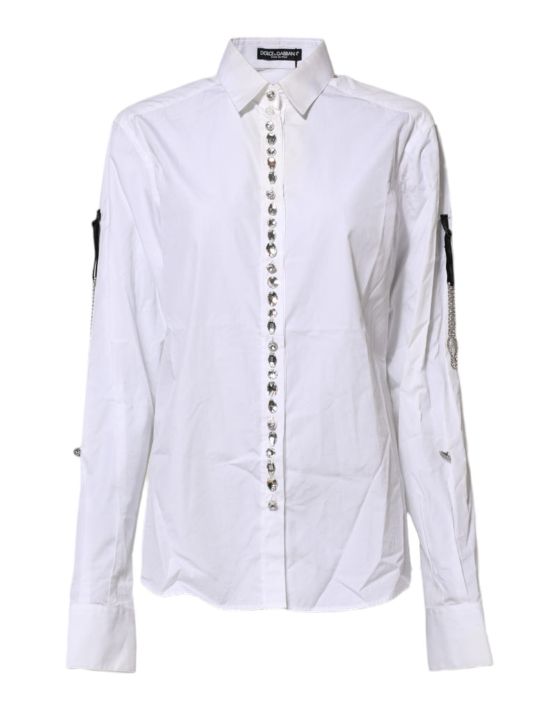 Dolce & Gabbana Chemise Blanche à Col Cristal Éclairé