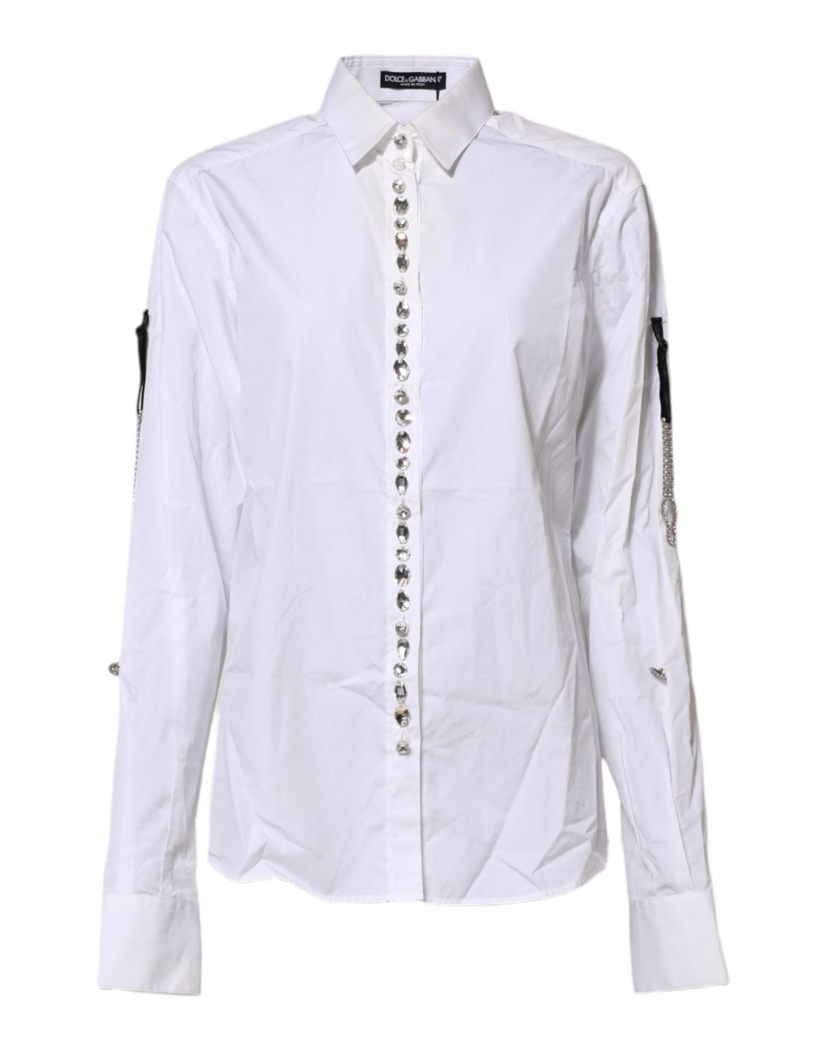 Dolce & Gabbana Chemise Blanche à Col Cristal Éclairé