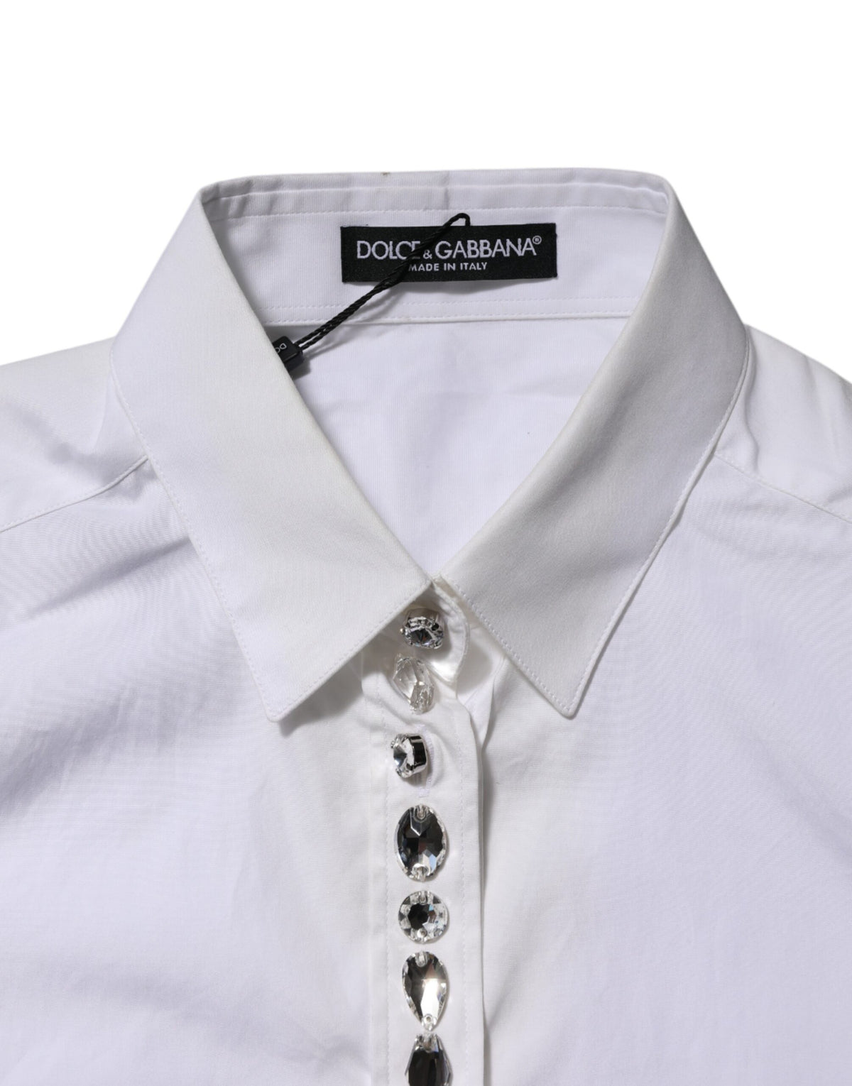 Dolce & Gabbana Chemise Blanche à Col Cristal Éclairé