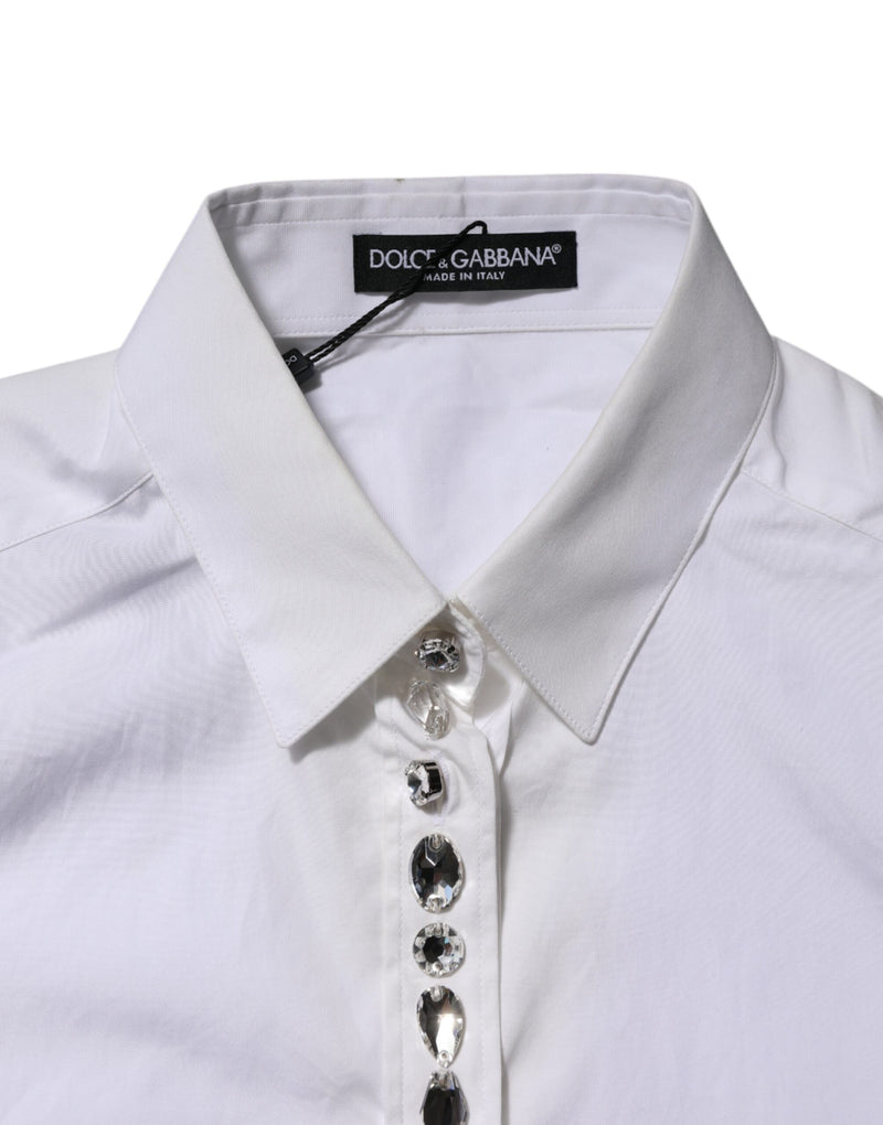 Dolce & Gabbana Chemise Blanche à Col Cristal Éclairé