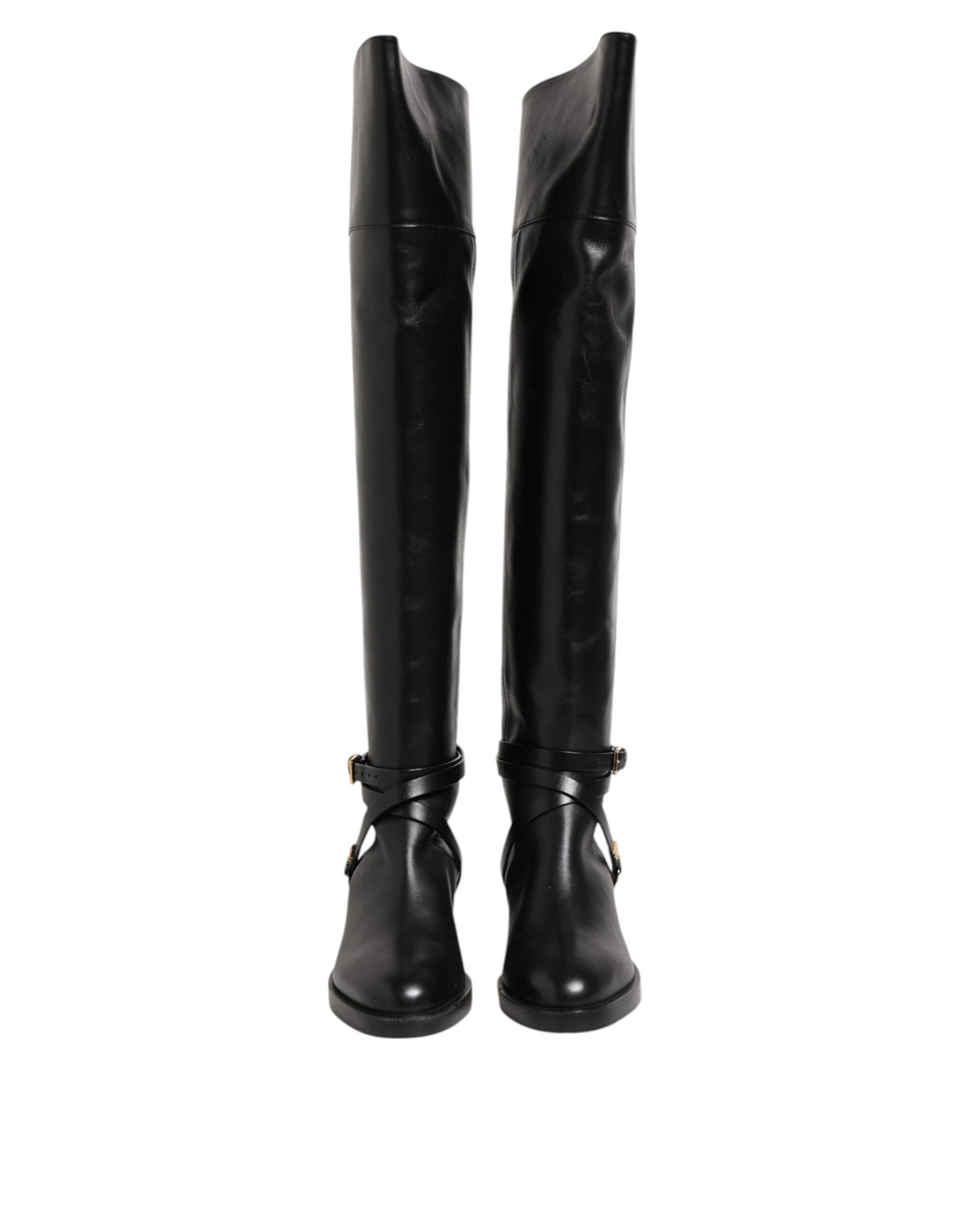 Elisabetta Franchi Bottes Hautes en Cuir Noir avec Boucles