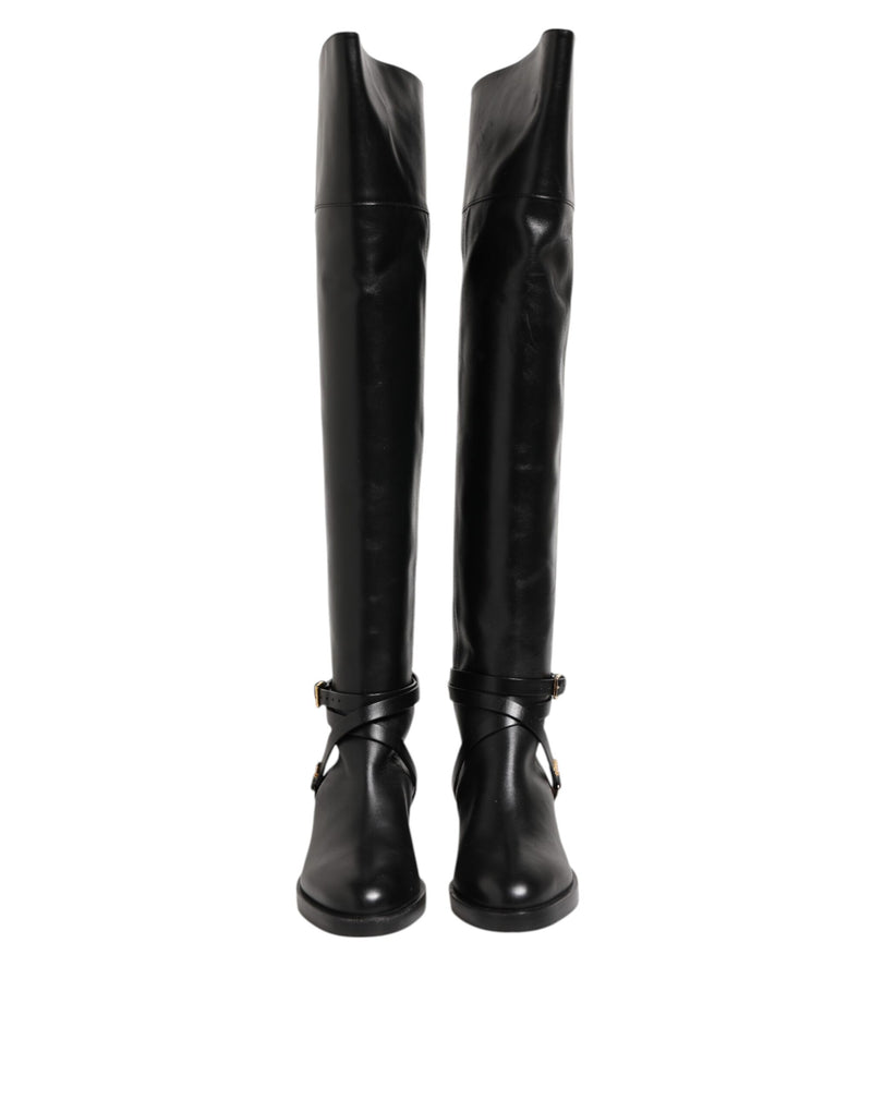 Elisabetta Franchi Bottes Hautes en Cuir Noir avec Boucles