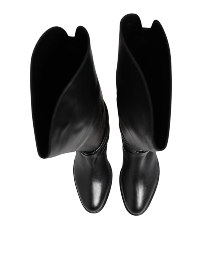 Elisabetta Franchi Bottes Hautes en Cuir Noir avec Boucles