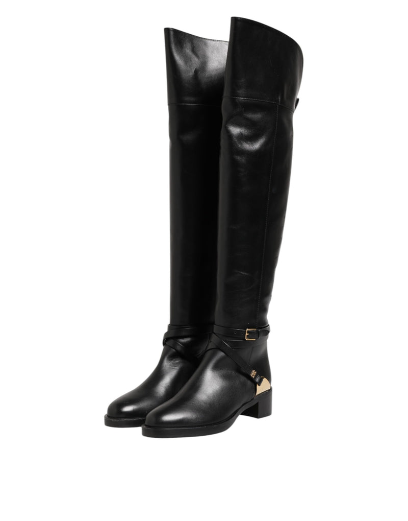Elisabetta Franchi Bottes Hautes en Cuir Noir avec Boucles