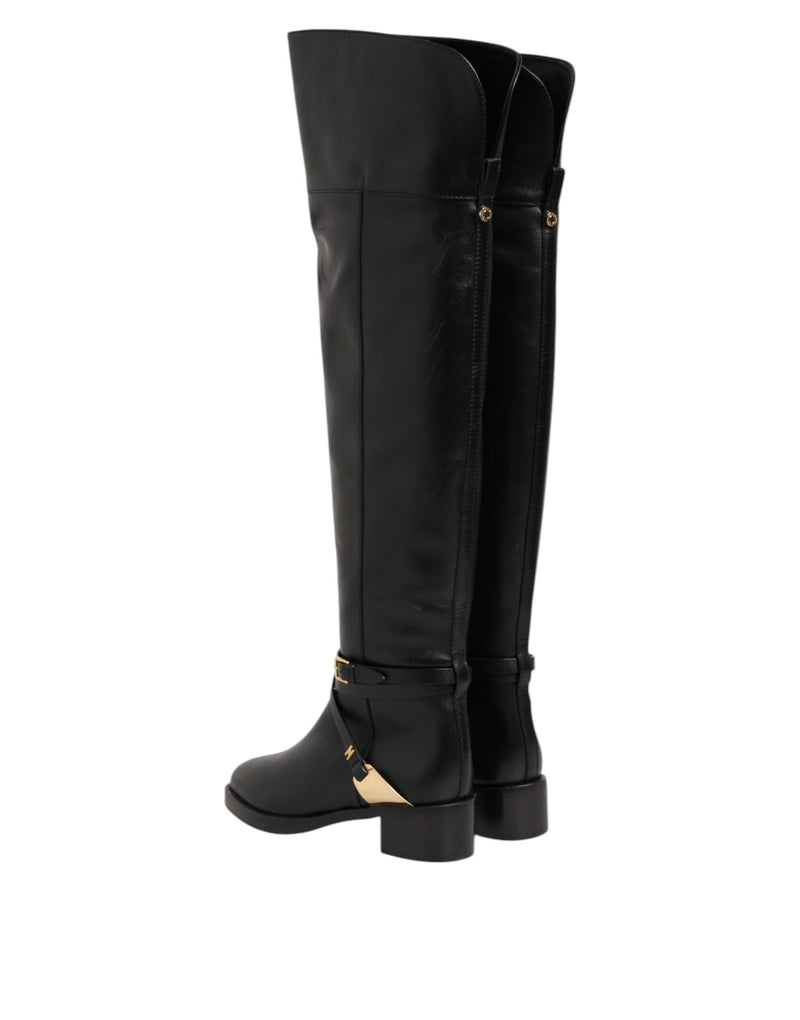 Elisabetta Franchi Bottes Hautes en Cuir Noir avec Boucles