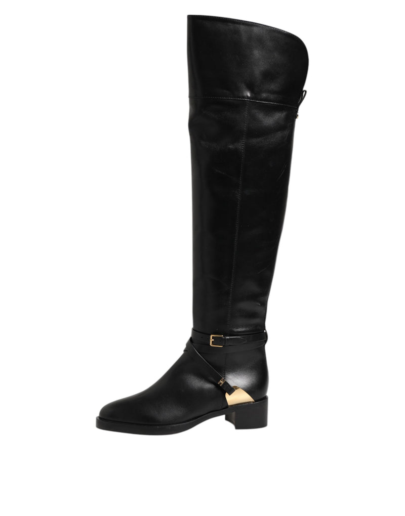 Elisabetta Franchi Bottes Hautes en Cuir Noir avec Boucles