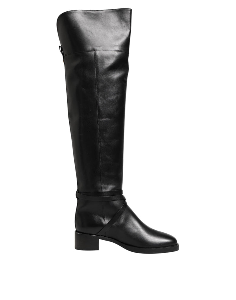 Elisabetta Franchi Bottes Hautes en Cuir Noir avec Boucles