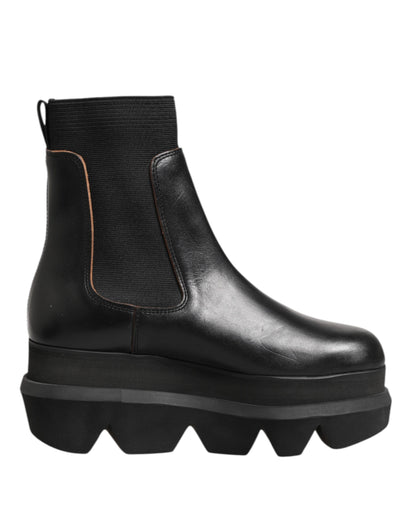 Sacai Black Chelsea Leather Pull On Women Ankle Boots Shoes