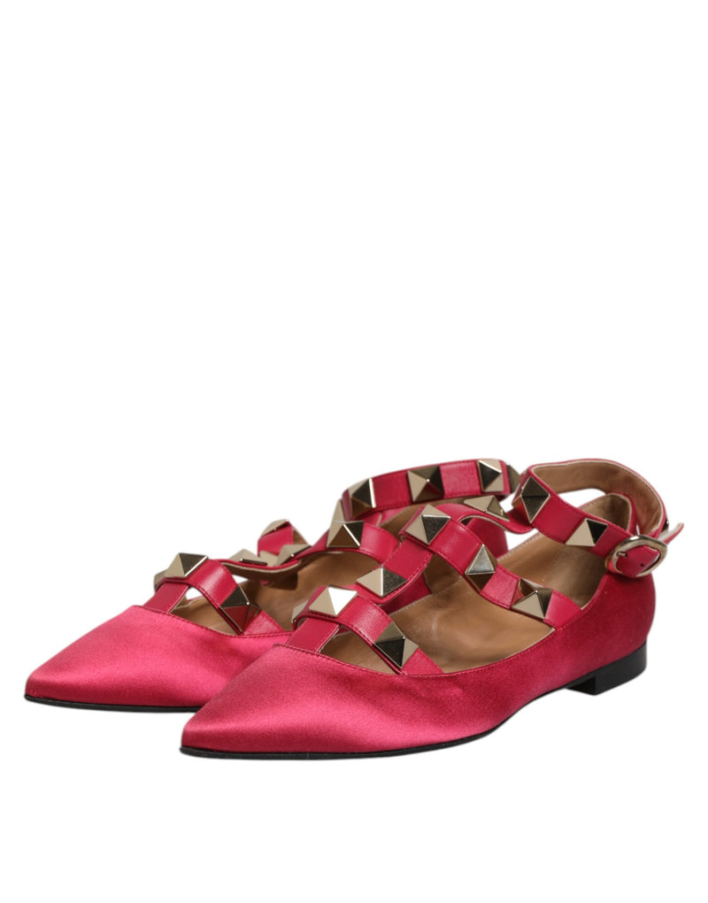 Prosperine Red Gold Studded Pointed Toe Ballet Flats