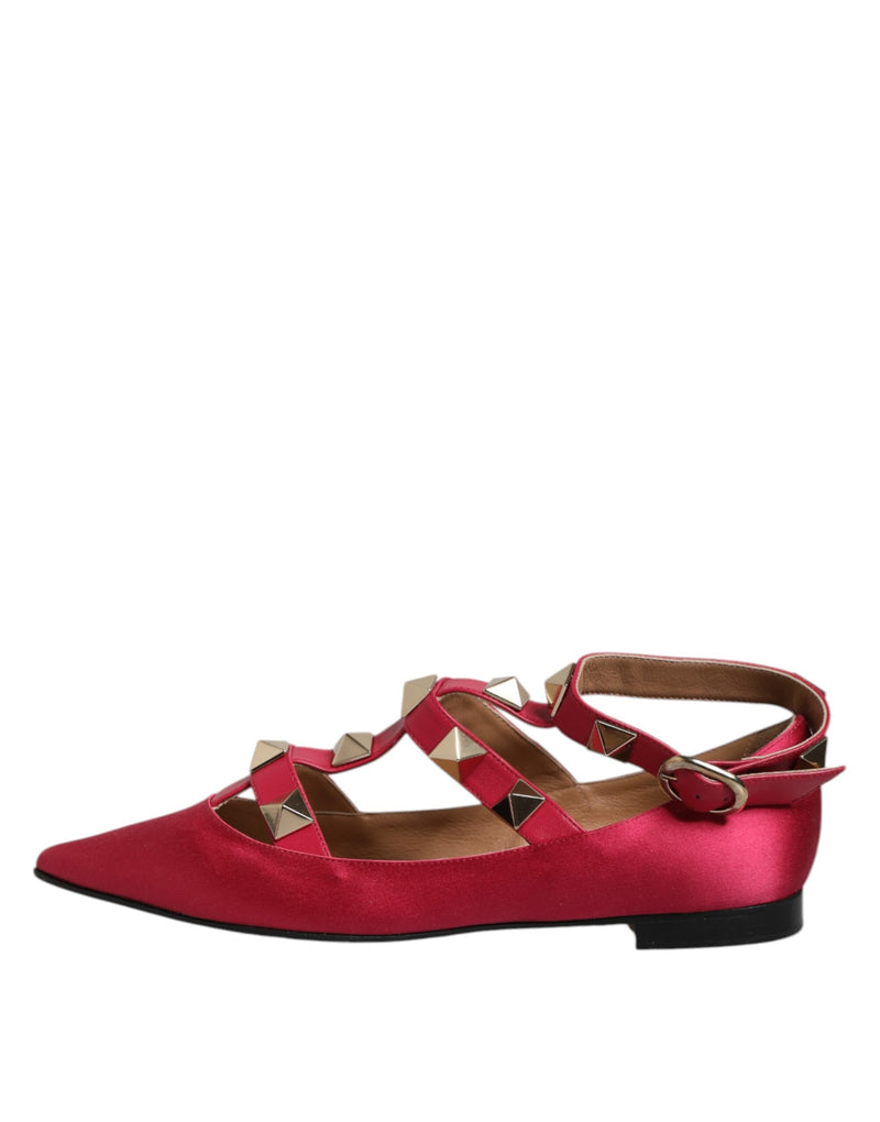 Prosperine Red Gold Studded Pointed Toe Ballet Flats