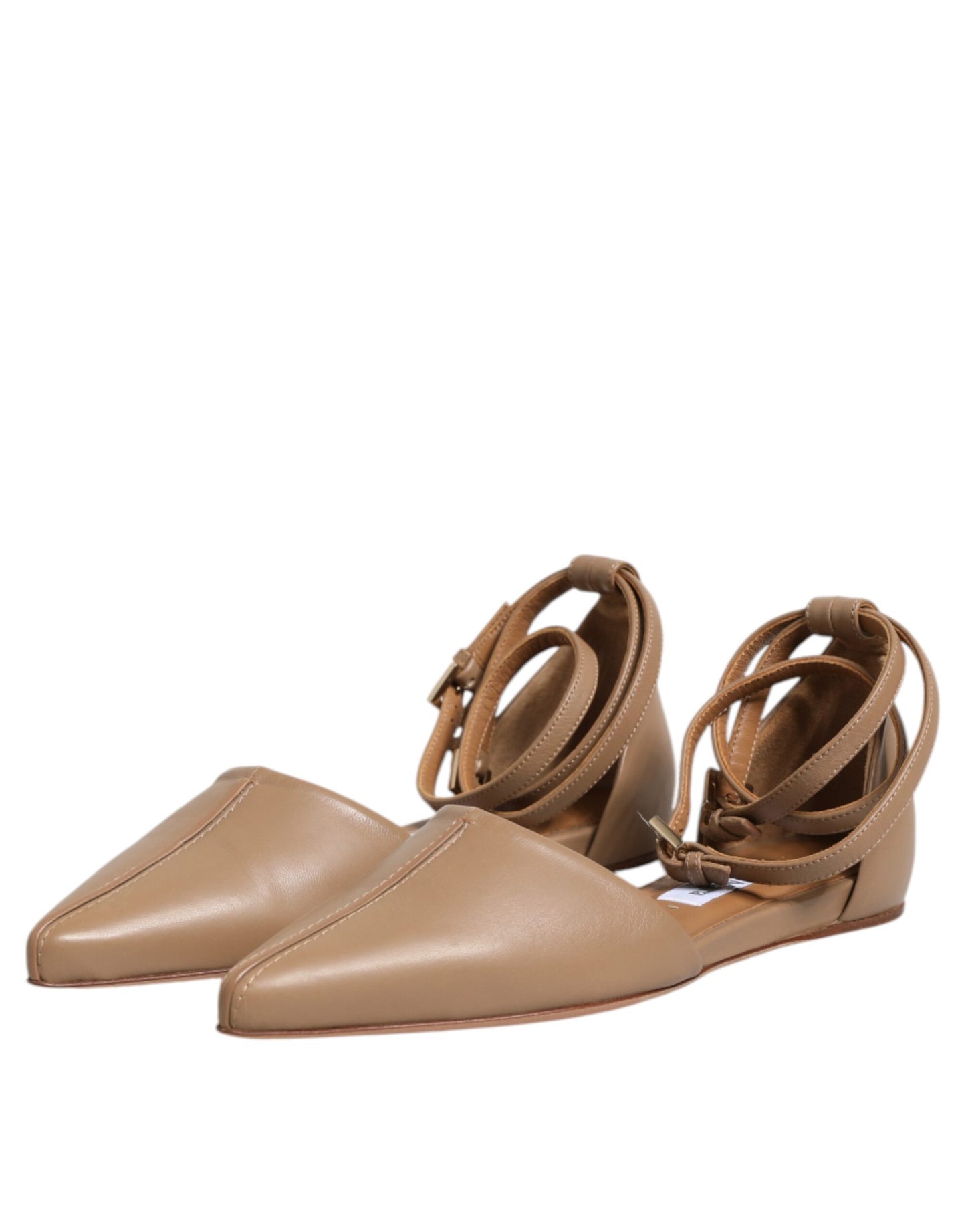 Sandales plates en cuir beige à bout pointu Max Mara