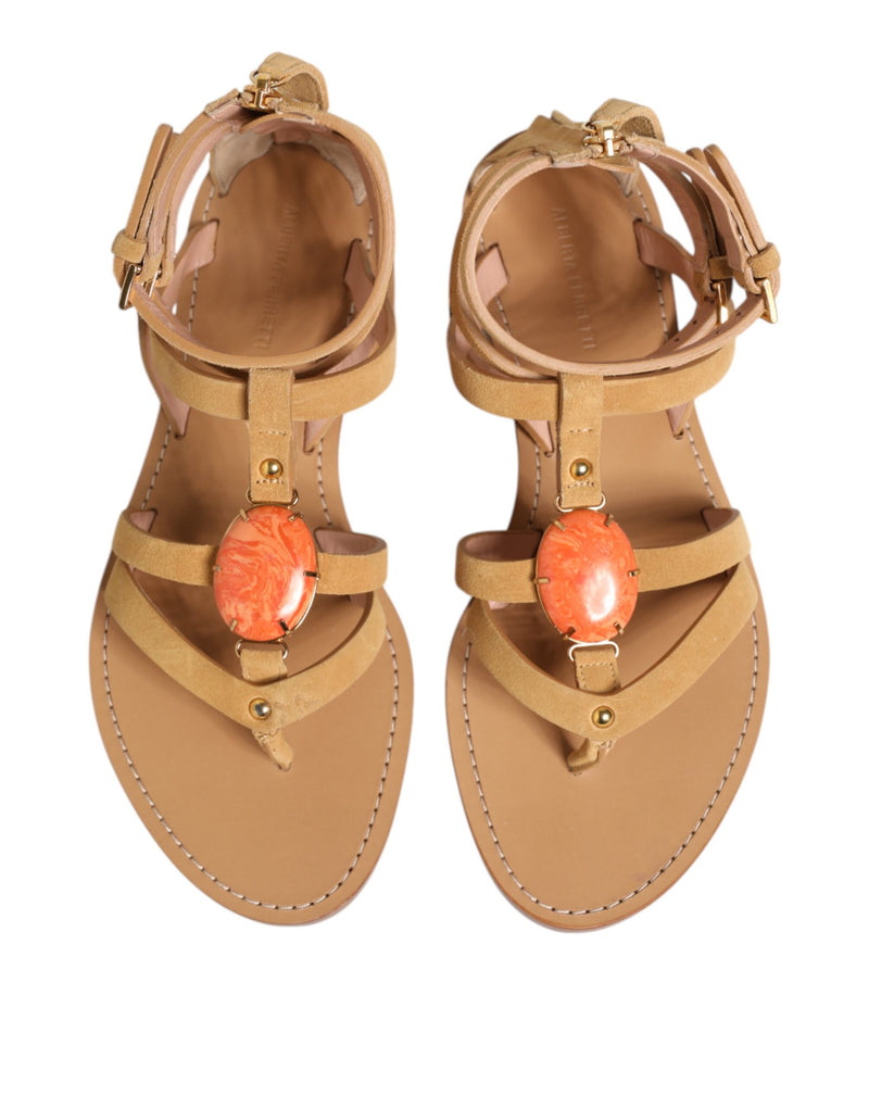 Alberta Ferretti Brown Flip Flops with Zipper Ankle Strap