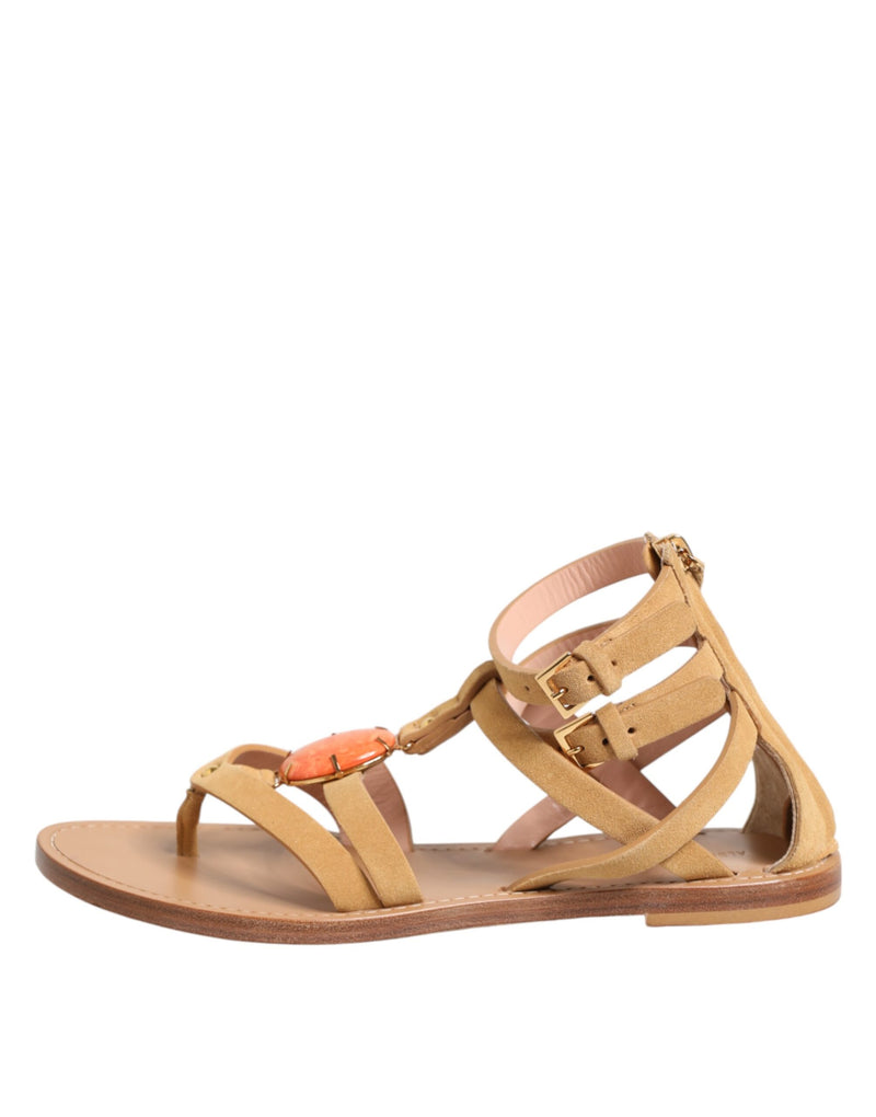 Alberta Ferretti Brown Flip Flops with Zipper Ankle Strap