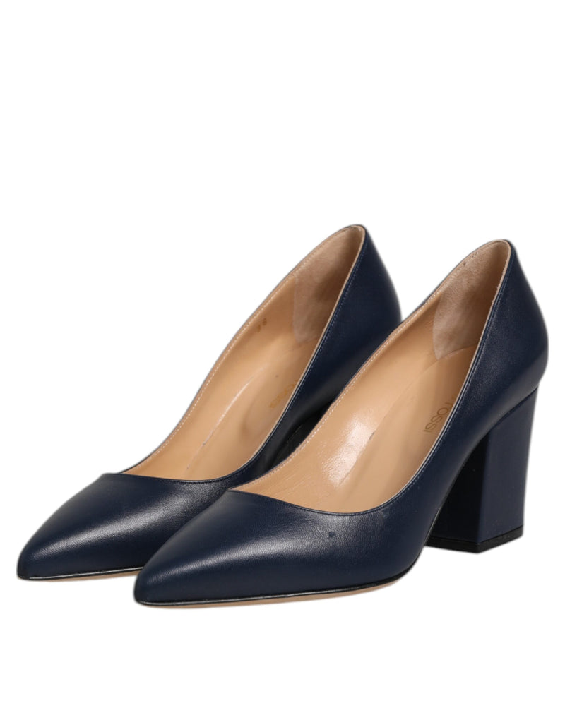 Sergio Rossi Blue Leather Pointed Toe Block Heels