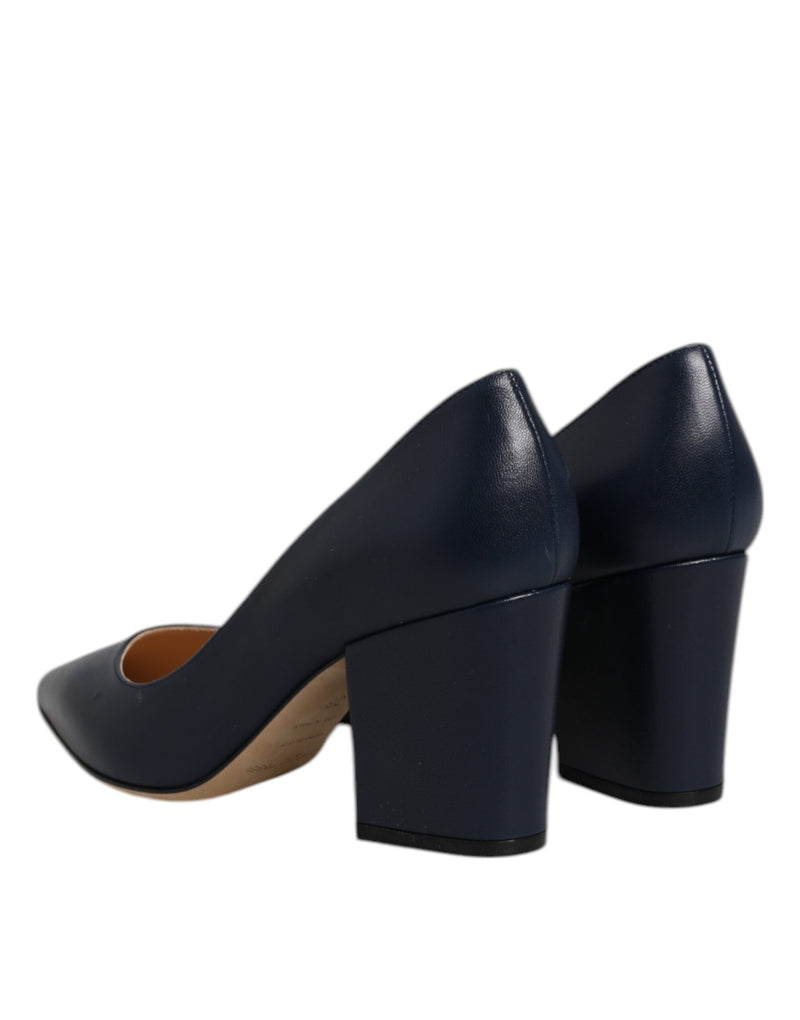 Sergio Rossi Blue Leather Pointed Toe Block Heels