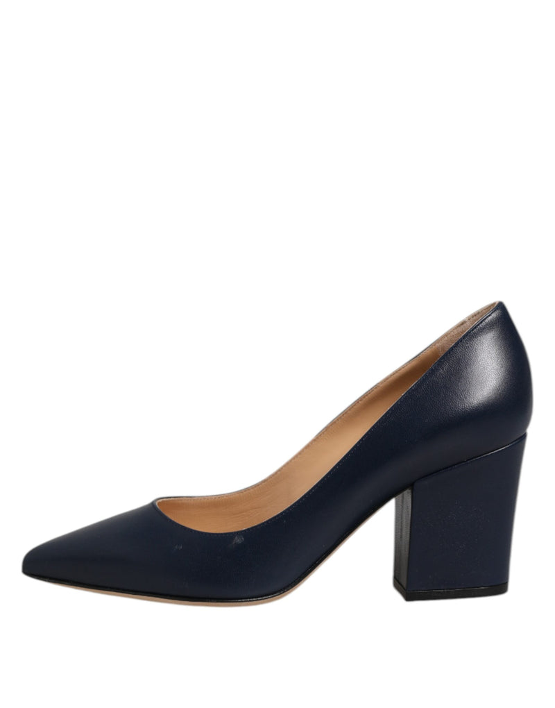 Sergio Rossi Blue Leather Pointed Toe Block Heels