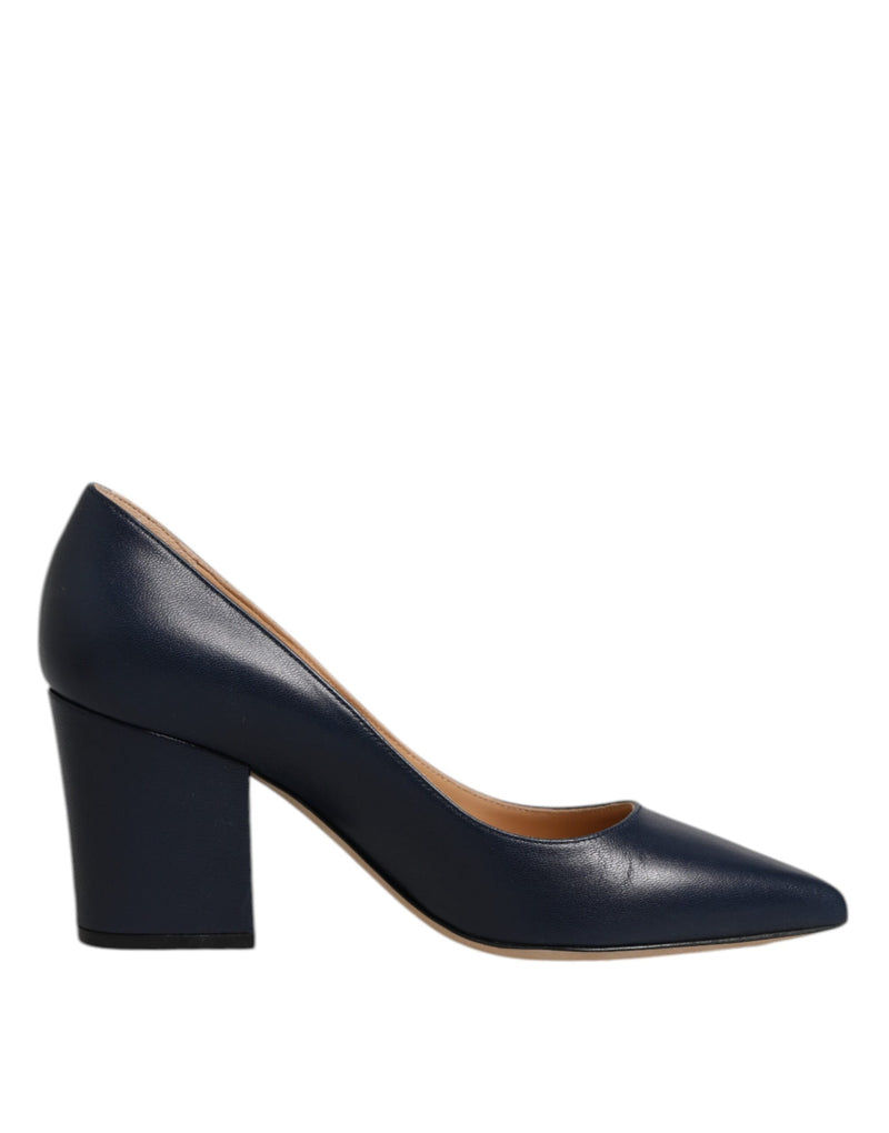 Sergio Rossi Blue Leather Pointed Toe Block Heels