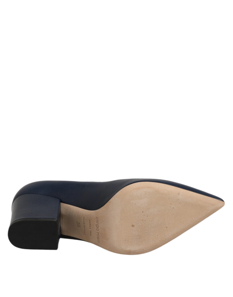 Sergio Rossi Blue Leather Pointed Toe Block Heels