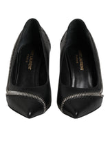 Saint Laurent White Black Leather Pointed Toe Heels