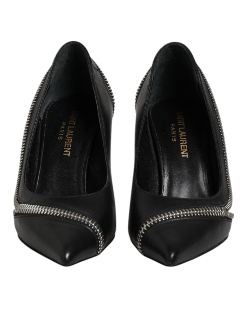 Saint Laurent White Black Leather Pointed Toe Heels