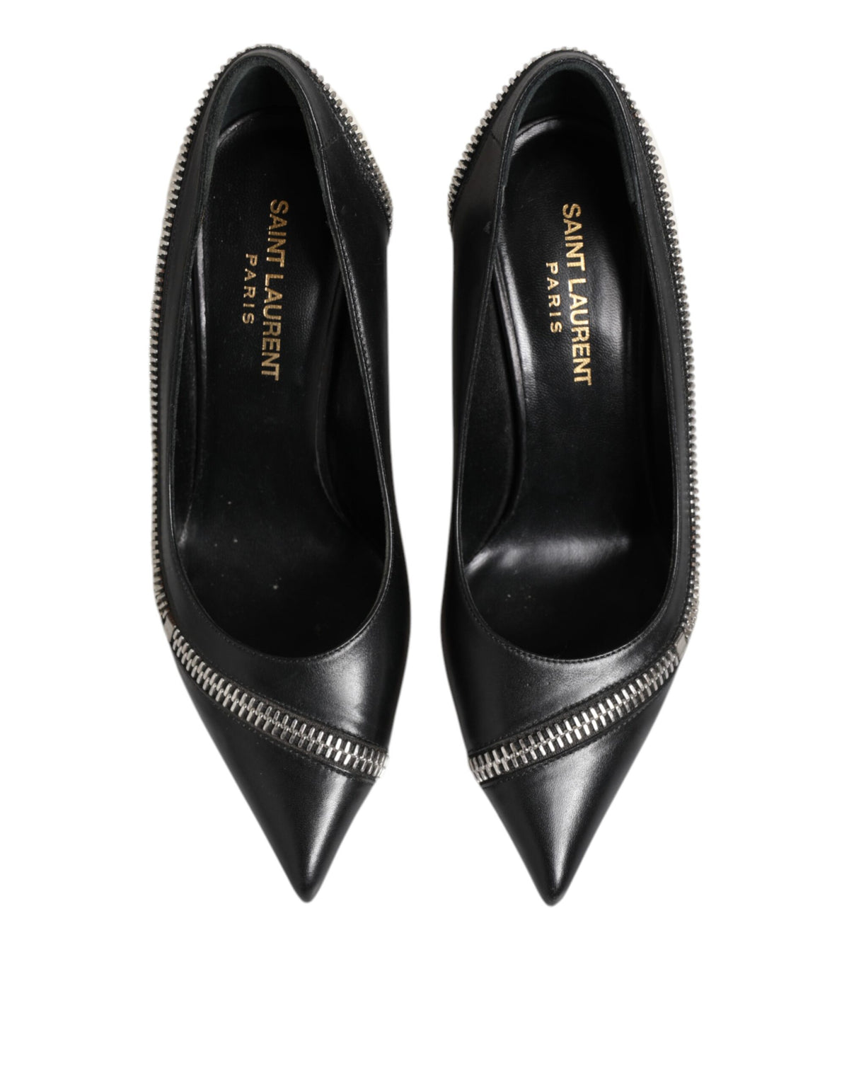 Saint Laurent White Black Leather Pointed Toe Heels