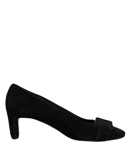 DEL CARLO Chaussures à talons hauts, bout rond, en cuir suédé noir, à enfiler