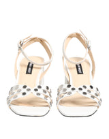 Nine West White Block Heeled Studded Wrap Strap Sandals