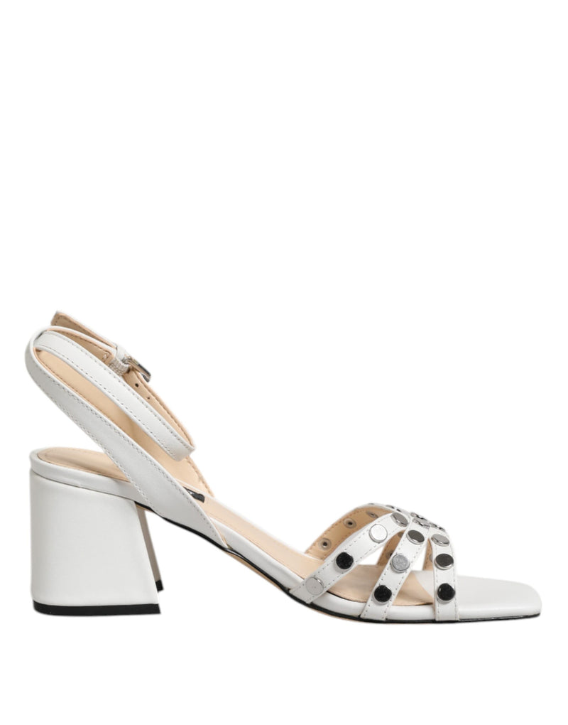 Nine West White Block Heeled Studded Wrap Strap Sandals