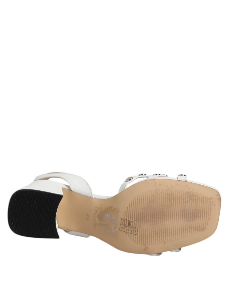 Nine West White Block Heeled Studded Wrap Strap Sandals