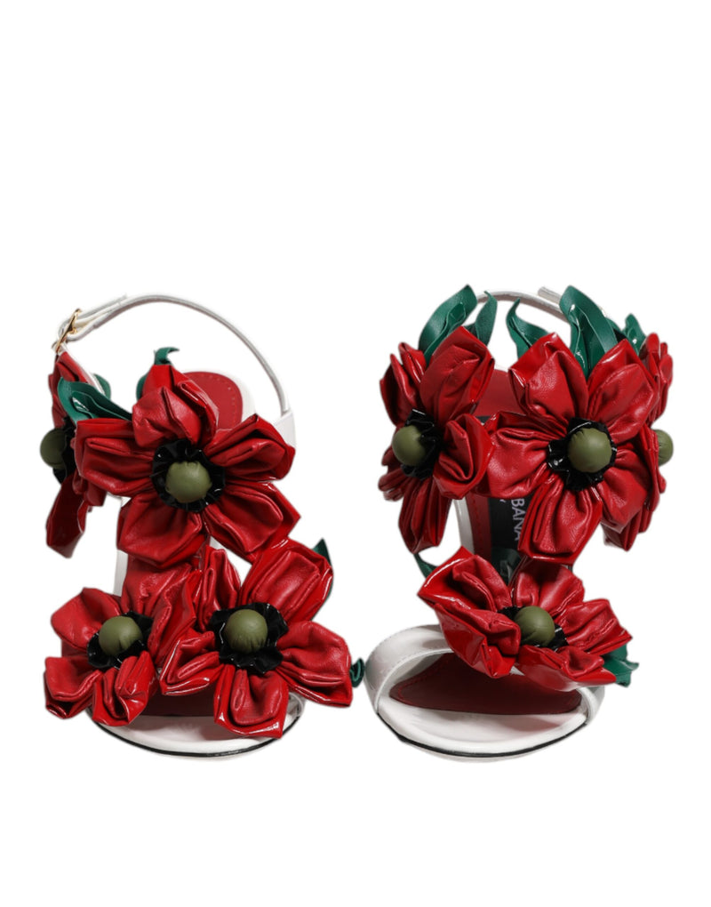 Dolce & Gabbana Sandales en Cuir Blanc avec Détails Floraux