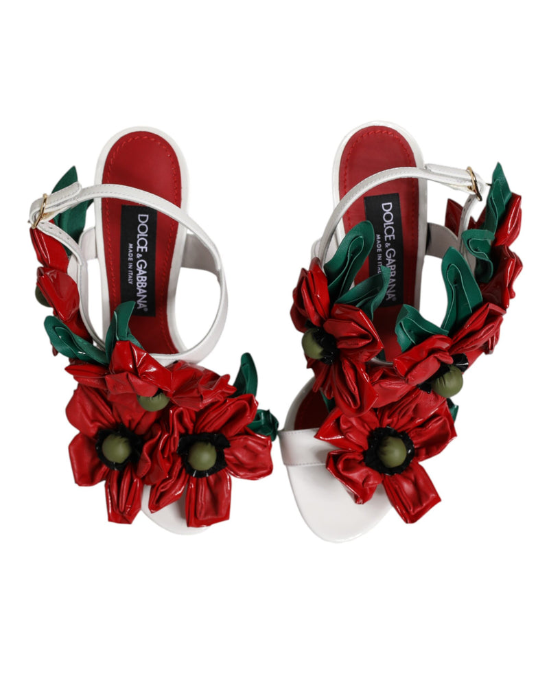 Dolce & Gabbana Sandales en Cuir Blanc avec Détails Floraux